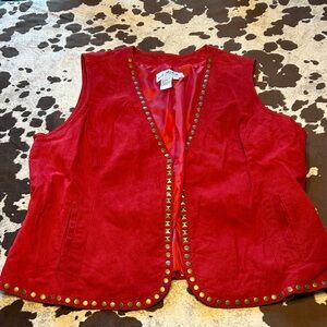 Red Leather Studded Women's Jacket